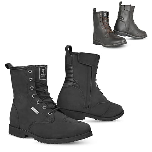 Image of MAXIMO-MOTO Urban Leather Motorcycle Boots for Men (Black, Adult, Medium, 11), Ankle Motorbike Boots, Motorbike Shoes with Inner Mesh lining, CE Approved Protective Anti Slip Footwear