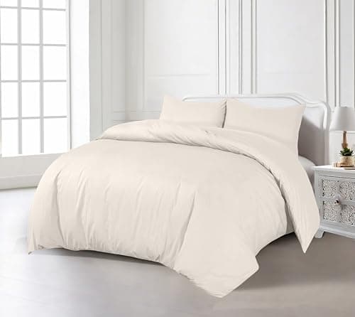 Image of 200TC Duvet Cover Bedding Set Single, Double, King, Super King Size 100% Egyption Cotton Hotel Quality Duvet Set with Easy Closure (Cream, Double)