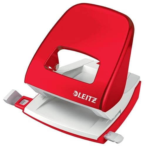 Image of Leitz NeXXt WOW Hole Punch, 30 Sheet Capacity, Guide Rail with Format Markings, Metal, Hole Punch in Metallic Red, 50081026