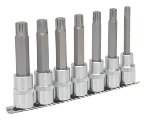 Image of Sealey Ak6235 Ribe Socket Bit Set 7Pc 1/2Sq Drive 100Mm