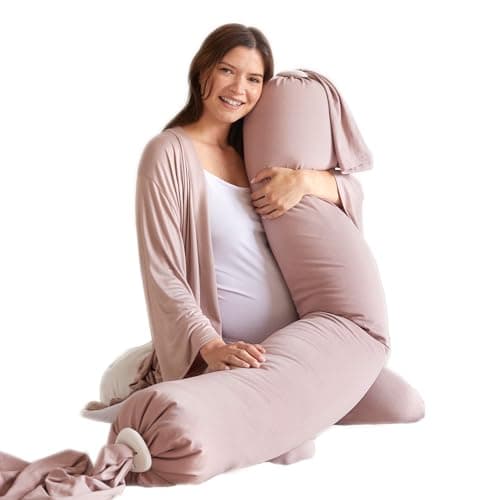Image of bbhugme Adjustable Pregnancy Pillow – Full Body Support for Side Sleeping - Adjustable Firmness and Shape - Supports Back, Legs, Belly, Hips for Pregnant Women - Removable Cover - Dusty Pink