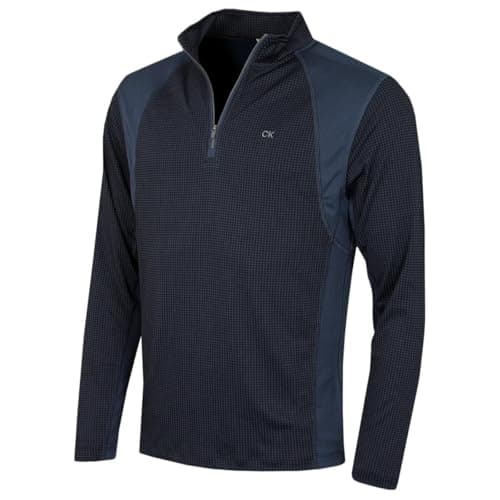 Image of Calvin Klein Mens Micro Grid CK 1/2 Zip Pullover - Navy/Slate - M