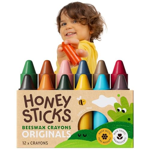 Image of Honeysticks 100% Pure Beeswax Crayons (12 Pack) - Non Toxic Crayons, Safe for Babies and Toddlers, For 1 Year Plus, Handmade in New Zealand with Natural Beeswax and Food-Grade Colours, Eco-Friendly