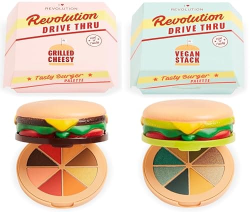 Image of I Heart Revolution Burger Drive-Thru Make Up Eyeshadow Palettes (2 Pack) Eye Shadow | Vegan Stack + Grilled Cheesy