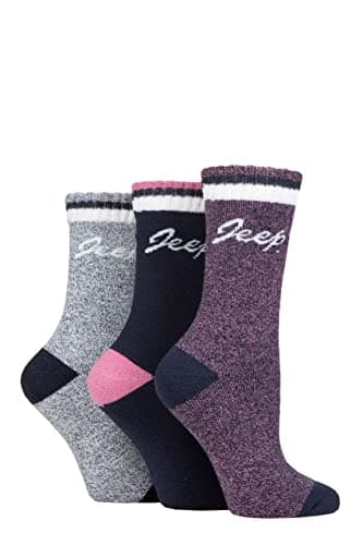 Image of Jeep Ladies Performance Full Cushion Boot Socks Pack of 3 Navy/Rose/Cream 4-8