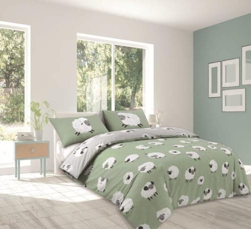 Image of CnA Stores - Dotty Sheep Single Duvet Cover Set Reversible Duck Egg Grey Bedding