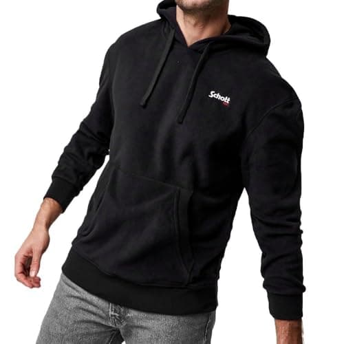 Image of Schott Men's Micro Polar Black Hoodie, Black, M