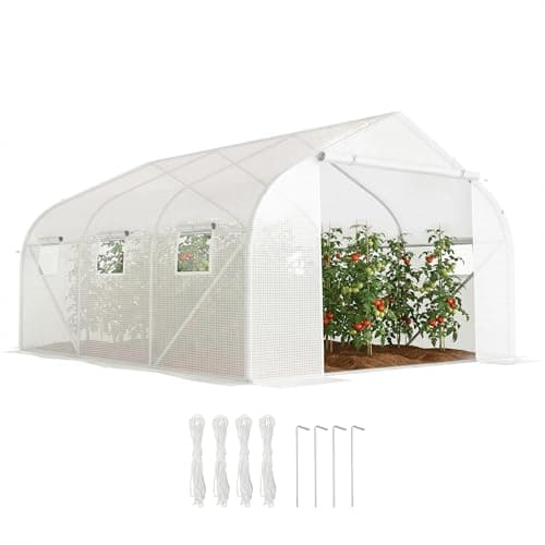 Image of Outsunny Walk-In Polytunnel Greenhouse Warm House Garden Tunnel Shelter Plant Shed with Door and Windows, Galvanised Steel Frame, 3.5 x 3 x 2m, White