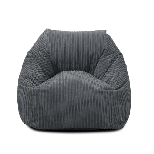 Image of Bags of Beans Extra Large Jumbo Corduroy Bean Bag Chair for Adults and Teens - XL Pre-Filled Lightweight Lounger Seat - Comfortable Gaming Chair for Bedroom and Living Room - Slate Grey