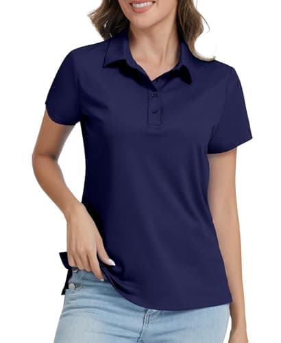 Image of JoyGirl Polo Shirts for Women Short Sleeve T Shirts Quick Dry Lightweight Breathable Gym Tops Collared Golf Shirt with 4-Buttons (Navy Blue,M)