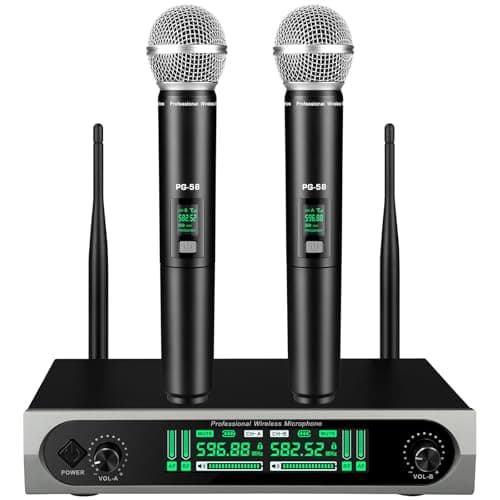 Image of ZOMON Wireless UHF Microphone System, w/ 2 Handhelds, Auto Scan,2x50 UHF Frequencies,200ft Range,Dynamic Microphone for Singing, Karaoke, Church