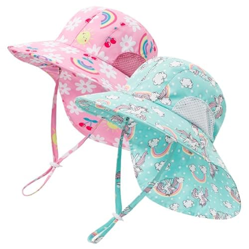 Image of MASOCIO Baby Sun Hat Toddler Kids Girls Summer Bucket Hats 2 Pcs Child Children Sunhat Babies 3 4 5 Neck Cover Protection Wide Brim Age 2-6 Years Multicolor 2