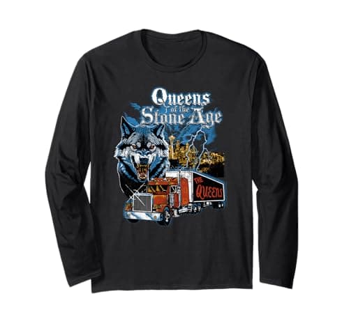 Image of Official Queens of The Stone Age Wolf Skyline Hard Rock Band Long Sleeve T-Shirt