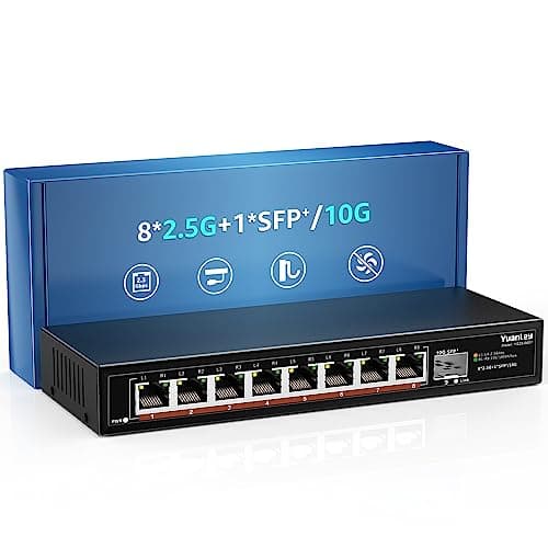 Image of 8 Port 2.5G Unmanaged Desktop Ethernet Switch with 10G SFP, 8 x 2.5G Base-T Ports, 60Gbps Switching Capacity, Compatible with 100/1000/2500Mbps, Metal Fanless, YuanLey 2.5Gbe Network Switch Wall Mount
