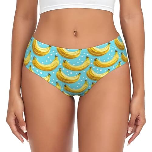 Image of Buewutiry Womens Underwear - Cute Banana Print Soft No Show Seamless Ladies Underwear Briefs Bikini Panties Panty, Black, L