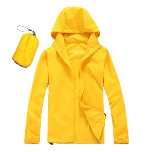 Image of Winter Jacket Men's Jacket Blouson Jacket Men's Rain Jacket for Four Seasons Plain Packable Lightweight Windproof with Rainwear for Outdoor Travel Hiking Cycling, yellow, L