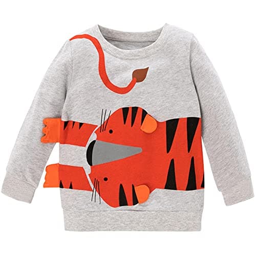 Image of DHASIUE Boys Sweatshirt Jumper Kids Cute Tiger Long Sleeve Tops Casual Cotton Shirts Toddler Clothes Age 6-7 Years