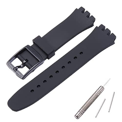 Image of MCXGL 20 mm Silicone Strap Compatible with Swatch Sweatproof Silicone Rubber Watch Strap with Tool, 20mm, Artificial Quartz