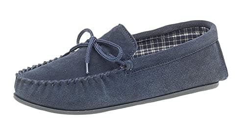 Image of Mens Genuine suede leather Moccasins with hardwearing PVC sole Navy size 8