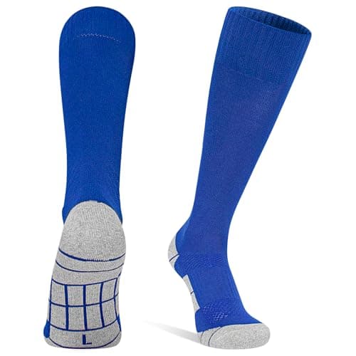 Image of DECOVICI Football Socks 1 Pair, Kids Cushioned Football Socks Knee High Youth Boys Soccer Socks, Long Sports Socks for Men Teeagers,Football, Rugby, Training, Hockey, Running(6-8.5,Blue)