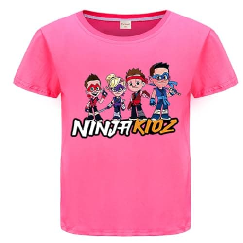Image of Forlcool Ninja Prints Kids T-Shirt Boys Girls Short Sleeve Children Summer Cotton Top Tee (Rose Red,11-12 Years,11 Years,12 Years)
