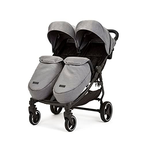 Image of Ickle Bubba Venus Max Double Stroller – Twin Pushchair from Birth to 15kg per Seat, Independent Recline Seats, Footwarmers, Rain Cover, Compact Fold, Swivel Wheels & Suspension (Space Grey)