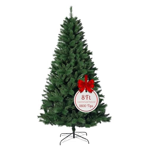 Image of Evre Canada Spruce 8ft Artificial Christmas Tree with 1700 PVC Tips, Easy Build Hinged Branches & Strong Metal Stand