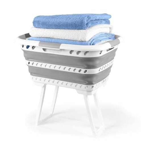 Image of Beldray Standing 40L Laundry Basket – Collapsible Washing Basket with Foldable Legs, Compact, Easy to Clean, Convenient Carry Handles, Grey, Avoid Bending & Straining, Grey