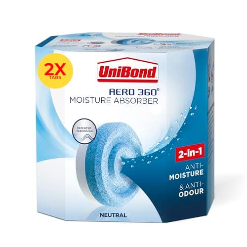 Image of UniBond AERO 360° Moisture Absorber Neutral Refill Tab, ultra-absorbent and odour-neutralising, for AERO 360° Dehumidifier, Condensation Absorbers, Twin Pack (2 x 450g)