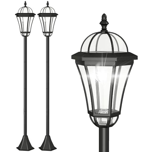 Image of Outsunny 2 PCS 1.3M Garden Solar Lamp Post Lights Solar Powered LED Lantern Patio Pathway Walkway Outdoor Water-Resist Auto Switch 6 Hours Black