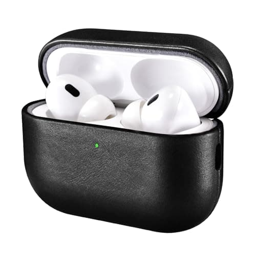 Image of Leather Case for AirPods Pro 3 2025, ICARER Premium Genuine Leather Shockproof Protective Case Cover for Apple AirPods Pro 3rd Earphones Charging Case (LED Visible) Support Wireless Charger-Black