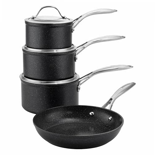Image of ProCook Professional Black Granite Induction Hob Pots & Pans Set Non-Stick Saucepan Set Cookware Induction Pans - 4 Piece, 14/16/18/24 cm