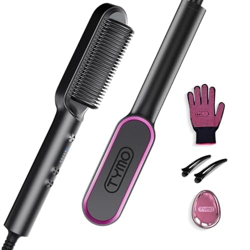 Image of TYMO Hair Straightener Brush UK, Flat Iron and Hair Brush 2-in-1, Anti-Scald, Fast Heating, 5 Temp Settings (130℃-210℃), Professional Salon at Home, Wider Comb for Even Straightening, Black