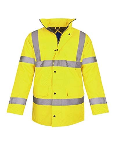 Image of shelikes Hi Vis Viz Jackets High Visibility Parka Workwear Security Safety Fluorescent Hooded Padded Waterproof Work Wear Jacket Coat Yellow