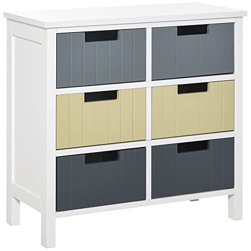 Image of HOMCOM 6 Drawer Storage Tower, Dresser Chest with Wood Top, Organiser Unit for Closets Bedroom Nursery Room Hallway