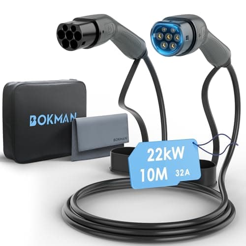 Image of bokman Type 2 EV Charging Cable, Mode 3 / 32A / 22KW / 3 Phase / 10 Meter, Electric Vehicle Car Plug-in Hybrid Type 2 to Type 2 Fast Charging Cable