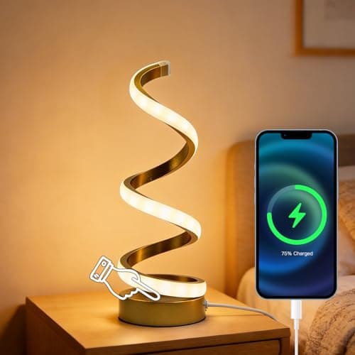 Image of Falafoty Modern Spiral LED Table Lamp, 3 Color Dimmable Bedside Lamp with USB, Desk Nightstand Lamp, Minimalist Twisted Decorative Light Desk Lamp for Home Decor Living Room Bedroom Office (1 Gold)