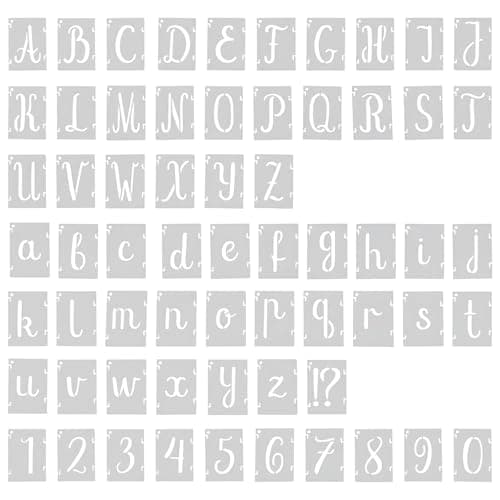 Image of 2 Inch Letter Stencils and Numbers, 63PCS Reusable Plastic Letters Numbers Symbol Interlocking Drawing Template Kit for Painting on Wood, Wall, Fabric, Rock, Chalkboard, Sign, DIY Art Projects