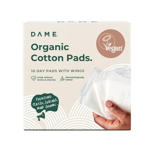 Image of DAME Organic Cotton Sanitary Towels with Wings (10 - Regular) | Toxin-Free, Plant-Based Protection, Natural Maxi Pads | Hypoallergenic, Absorbent Menstrual Pads for Women | Sustainable Period Care