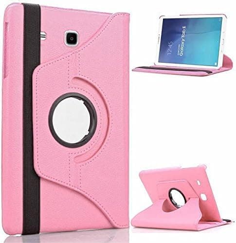 Image of 360° Rotating Case for Samsung Galaxy Tab E 9.6 (2015) T560 / T561 – Swivel PU Leather Stand Cover with Auto Secure Closure, Multi-Angle Viewing (Baby Pink)