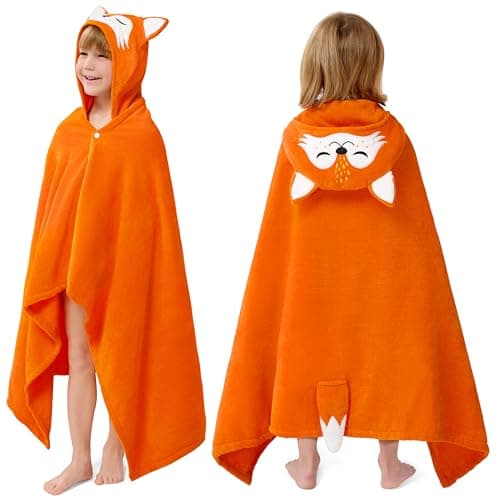 Image of Joiedomi Fox 127 x 77 cm Hooded Towels for Kids, Soft Cotton Beach Towel for 3-10 Years Boys Girls Beach Poncho Towels Quick Dry Lightweight Swimming for kids Bath Towels
