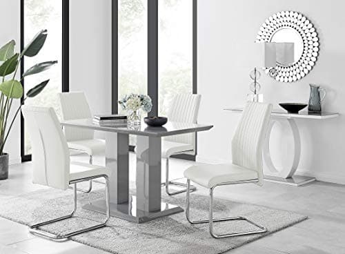 Image of Furniturebox UK Imperia 4 Modern Grey High Gloss Dining Table And 4 Stylish Contemporary Lorenzo Dining Chairs Set (Dining Table + 4 White Lorenzo Chairs)