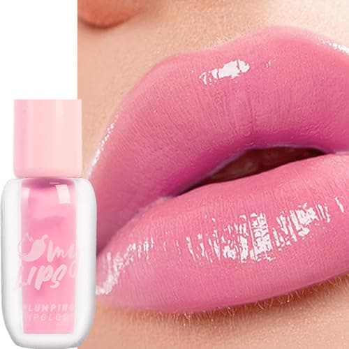 Image of Plumping Lip Gloss, Glossy Shine Liquid Lipstick with Chili Extract, Long Lasting Waterproof Liquid Lipstick, Pink Mirror Finish