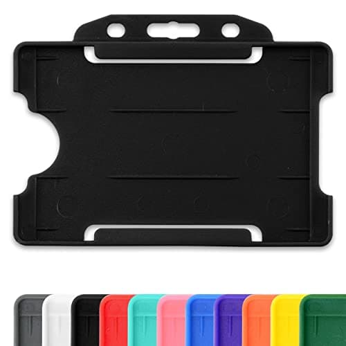 Image of Black Single-Sided Rigid Slide in Open Faced ID Card Badge Holders Horizontal/Landscape Identity Plastic Pass Protector - Holds a 86mm 54mm cr80 Credit Card Sized - Pack of 100