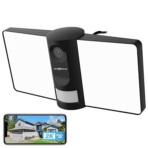 Image of 2K 4MP Security Floodlight Camera Outdoor, Link2Home 2.4G Wireless WiFi Wired Camera with Color Night Vision, PIR Motion Sensor, 2-way Audio, 2000lm Lights, Support Alexa/Google Assistant, Alarm,Black
