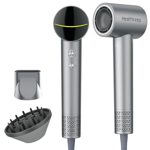 Image of Healthkeep Hair Dryer with 2 Diffuser for Curly-Hair, High-Speed Constant-Temp 5 Mins Make Hairstyle, 200M Negative Ionic Blow-Dryer Moisturizing and Hair-Care, Low Noise 150,000 RPM Brushless Motor