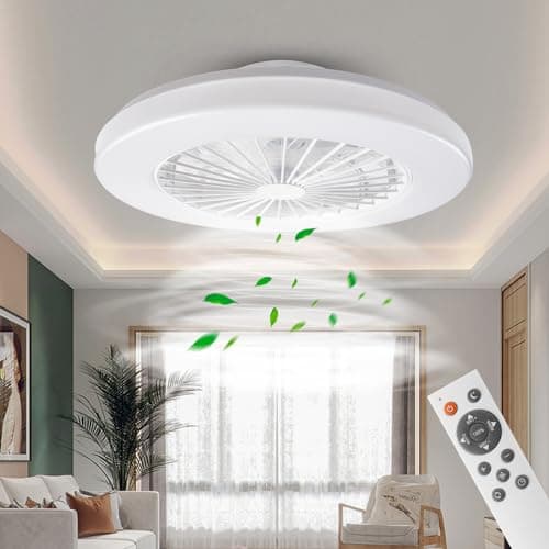Image of BKZO Modern LED Ceiling Light with Fan, Ceiling Fan with lamp, 24 Ventilation speeds, infinitely dimmable Light for Living Room, Bedroom, Office, 3000-5500 K,(White 48CM)