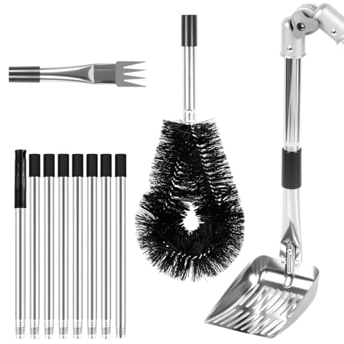 Image of Gutter Cleaning Brush Kit - 4m Extendable Telescopic Pole, Adjustable Angle, Heavy Duty Stainless Steel & Nylon Bristles - Includes Gutter Scoop, Rake & 8 Detachable Rods for Downpipe, Eaves Cleaning