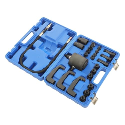 Image of Dokiiovo 24 Pcs Pneumatic Diesel Injector Puller Set, Air Vibration Injector Removal Tool Kit, Inlet Pressure 5-8 Bar, incl. 19 Adapters 3 Puller Hooks (Blue)