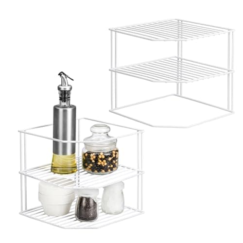Image of ASTOTSELL Kitchen Cupboard Organiser [2 Pack], 3 Tier White Corner Plate Rack for Kitchen Cabinet Storage - Cupboard Storage Shelf Organiser